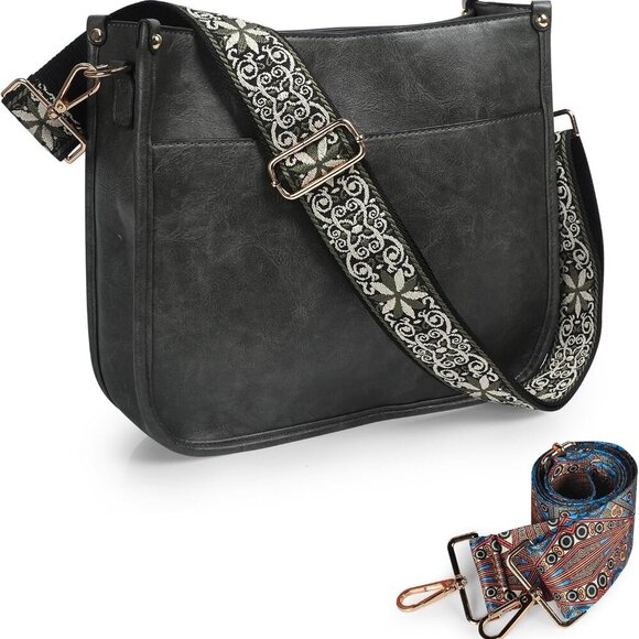 Crossbody Bags for Women Leather Hobo Handbags with 2pcs Adjustable Guitar Strap - Picture 1 of 6
